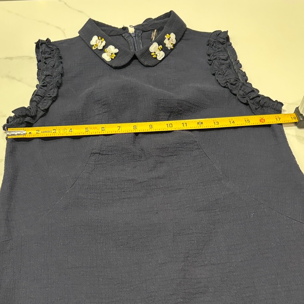 Zara Navy Sleeveless Mini beaded bumblebee Peter Pan Collar - Picture 8 of 13